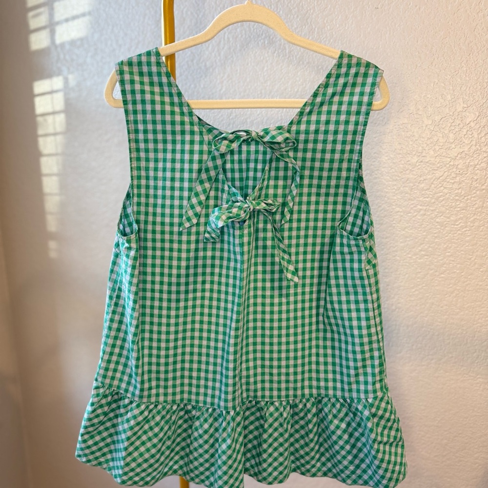 J Crew Green Gingham Sleeveless Top - Picture 2 of 3